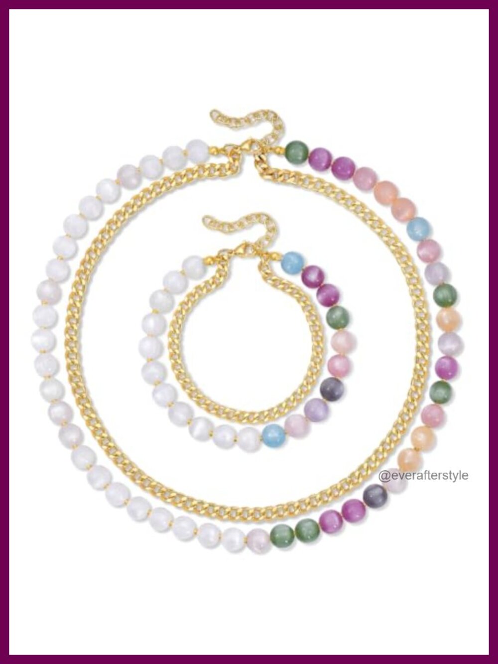 14K Gold Plated Layered Necklace Bracelet Set with UV Color Changing Beads